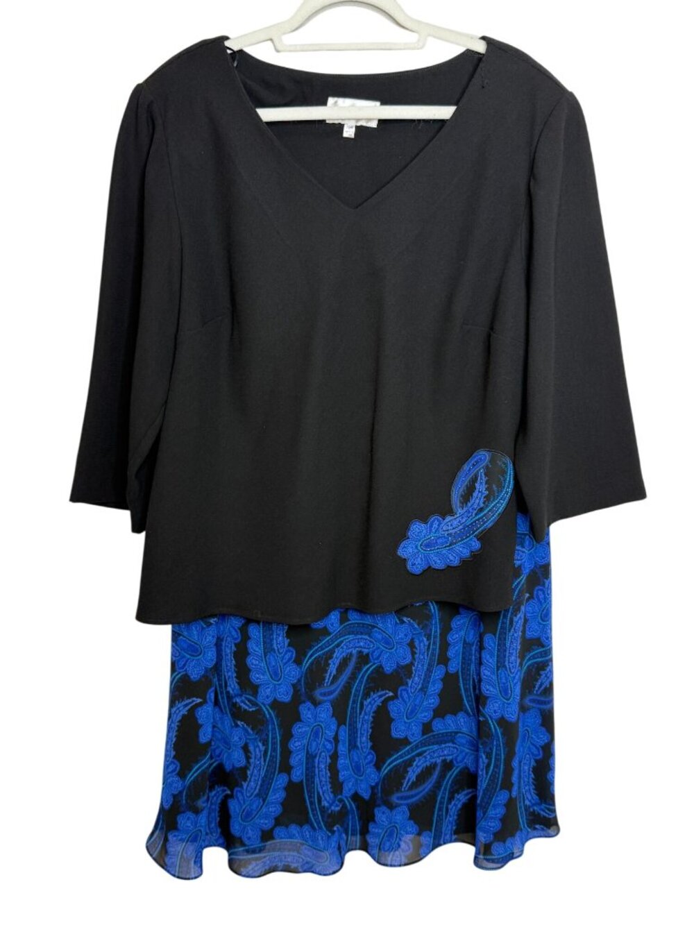 Studio I Womens 20W 2 Piece Skirt Suit Black Blue Chiffon Overlay Plus